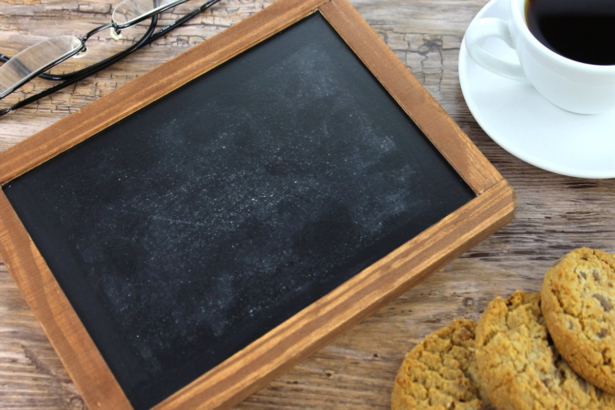 Chalkboard with coffee and cookies - blank template