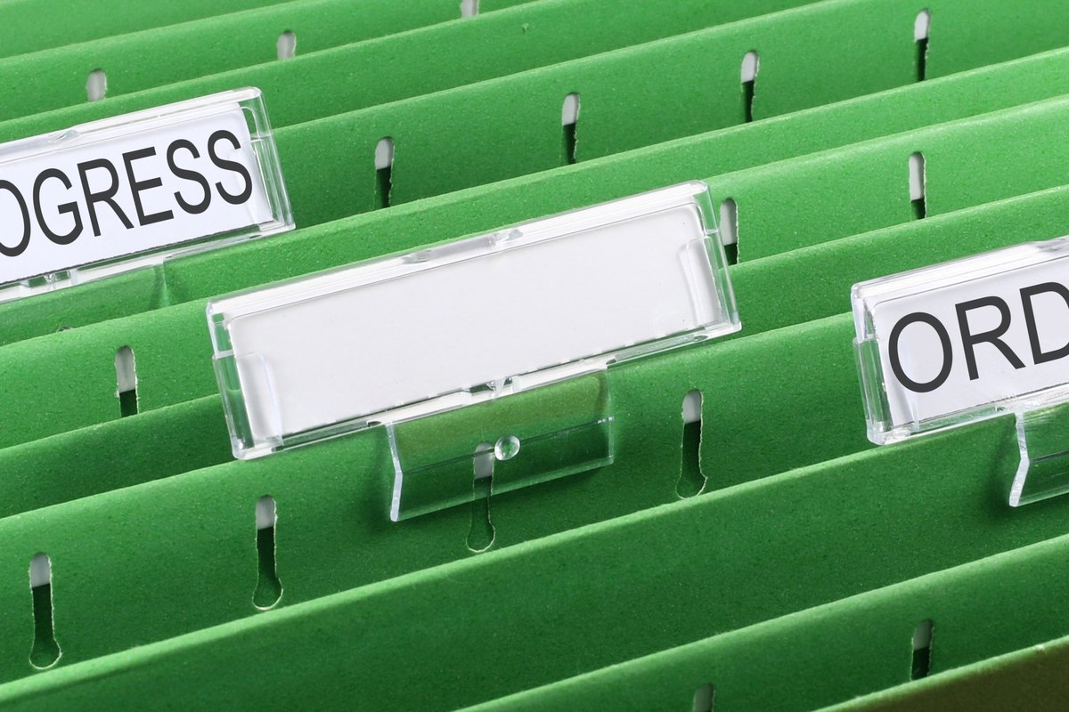 Green suspension file with a blank tab - blank template