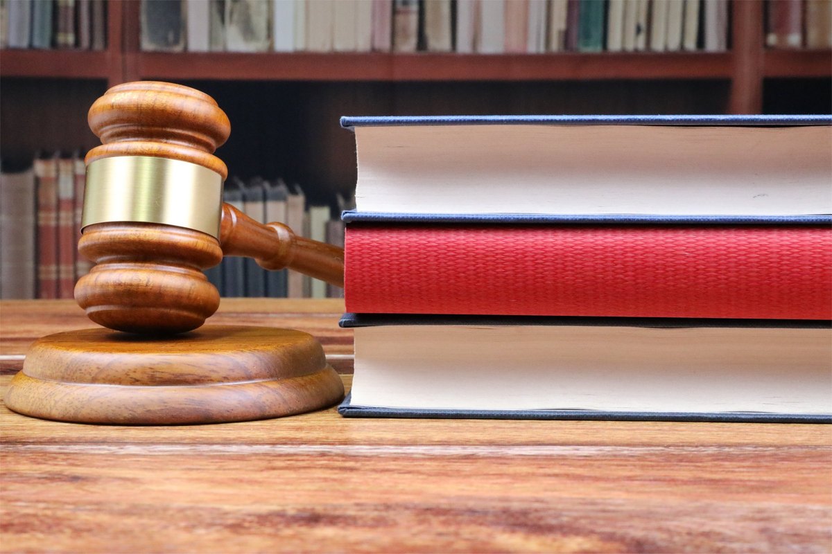 Gavel with a red book among law books - blank template